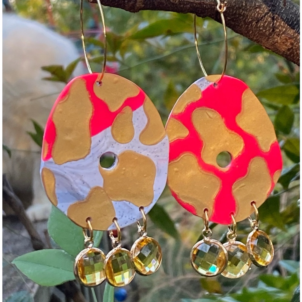 Handcrafted Pink and Gold Abstract Earrings